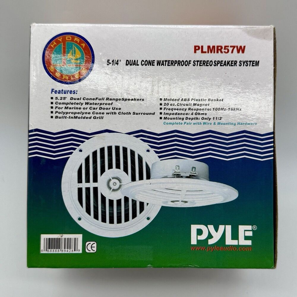 Pyle PLMR57W 5.25" 100 Watt Max Marine‎ Full-Range Speakers Set White New In Box